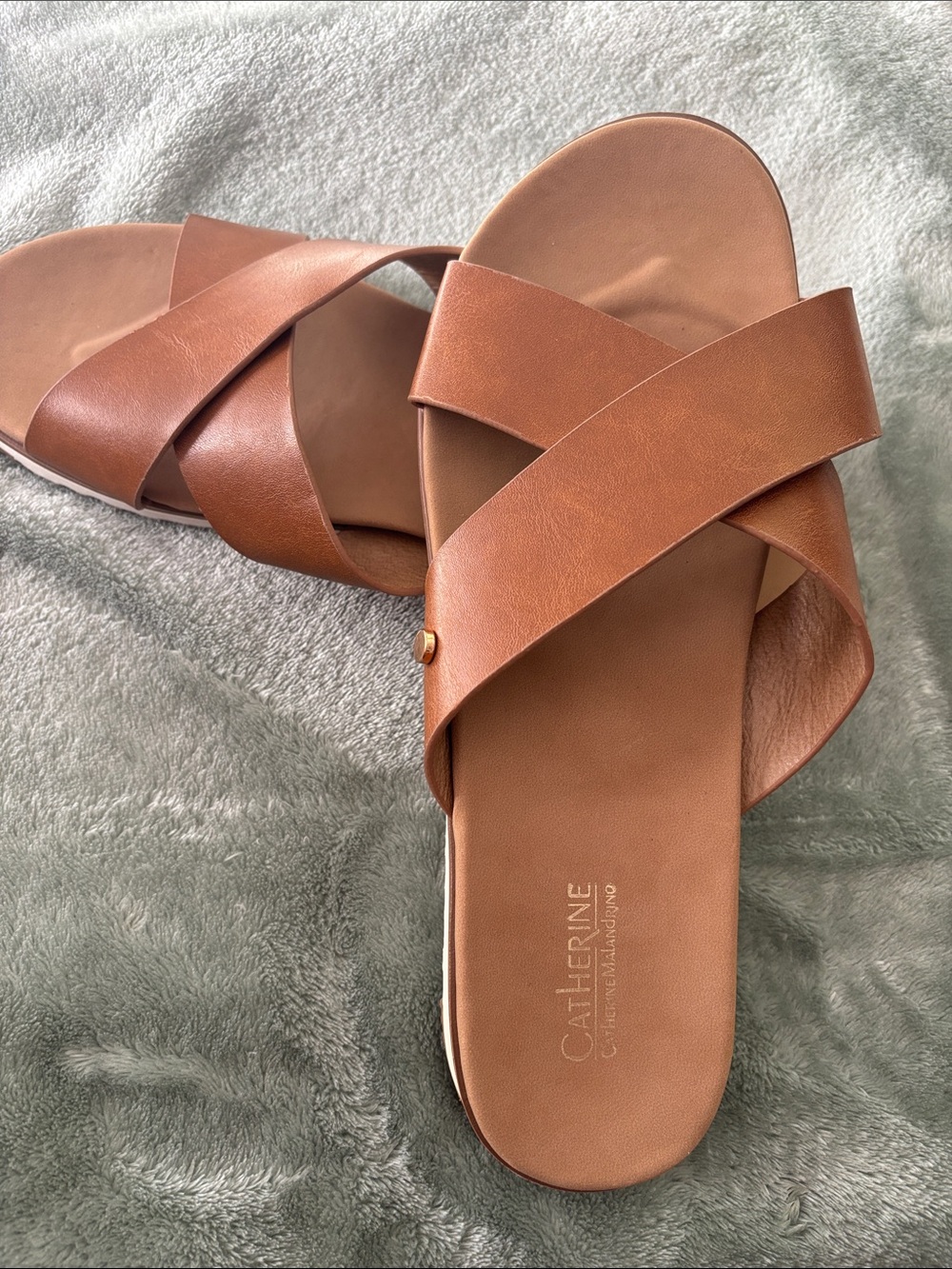 Catherines Tan Crisscross Slide Sandals